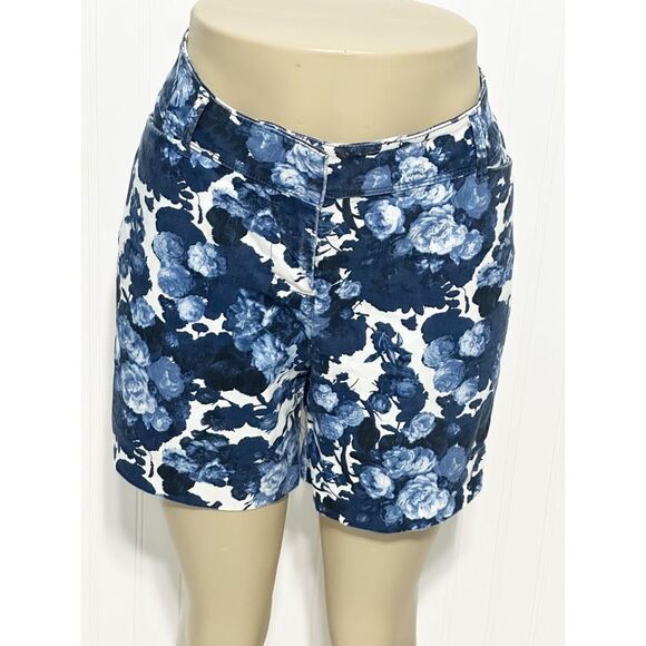 The Limited Women’s Floral Print Flat‎ Front Chino Shorts Blue White Size 14 - Picture 13 of 13